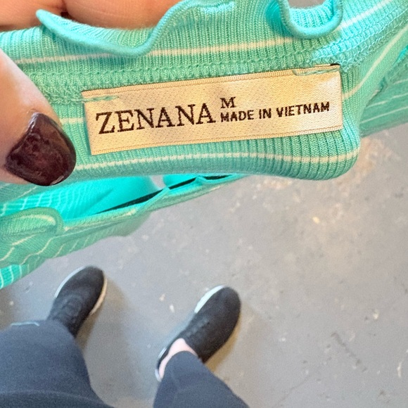 Zenana Outfitters Mint and White Striped Ruffle-Trim Tank - Picture 2 of 2